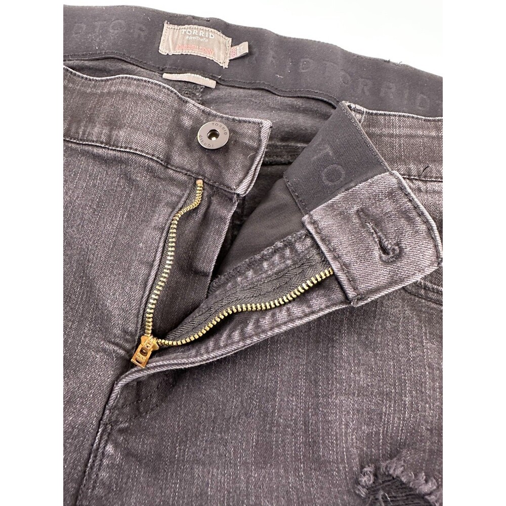 Torrid Bombshell Skinny Blue Jeans Black Denim Distressed Stretch Zip Womens 26R - Picture 13 of 15